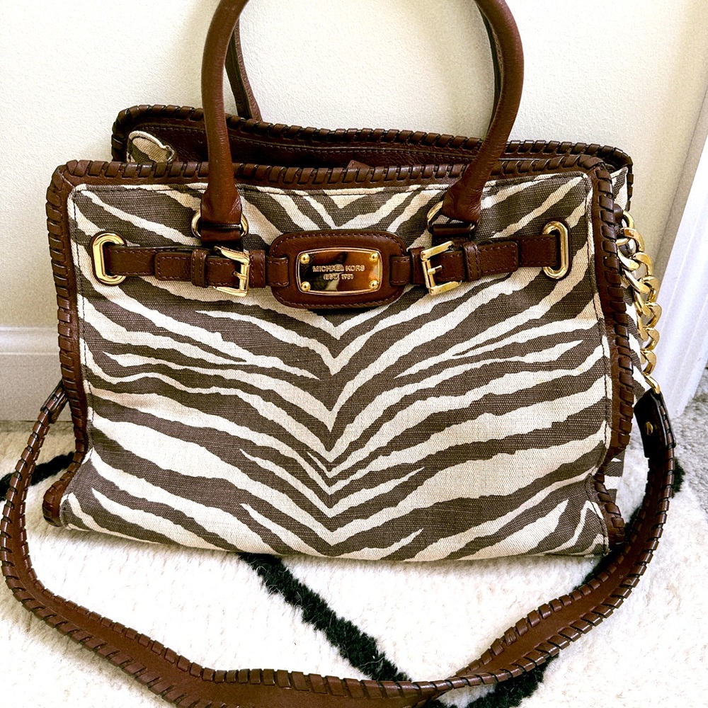 Michael Kors Brown Zebra print canvas and leather Hamilton